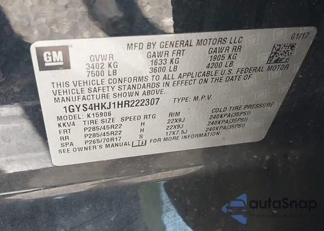 2017 Cadillac Escalade Esv Luxury from USA, damaged, VIN 1GYS4HKJ1HR222307